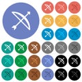 Bow with arrow round flat multi colored icons