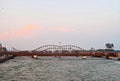 Bow and Arrow Shaped Shiv Dhanush Arch Pedestrian Bridge over Holy River Ganges - Ganga Har ki Pauri, Haridwar, Uttarakhand, India Royalty Free Stock Photo