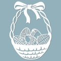 Bow, basket, cross, leaves, flowers, carved in egg. Vector illustration. Easter eggs for Easter holidays. Set of paper Easter egg