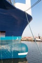 Bow of big ship in Dutch harbor of Urk