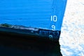Bow of a boat with numbers of depth draft Royalty Free Stock Photo