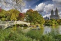 Bow Bridge and Central Park Lake, New York CIty in autumn season Royalty Free Stock Photo