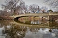 The bow bridge in central park, New York city daylight view in winter Royalty Free Stock Photo