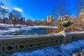 Bow bridge in the winter at sunny day, Central Park, Manhattan, New York City, USA Royalty Free Stock Photo