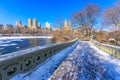 Bow bridge in the winter at sunny day, Central Park, Manhattan, New York City, USA Royalty Free Stock Photo