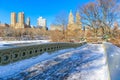 Bow bridge in the winter at sunny day, Central Park, Manhattan, New York City, USA Royalty Free Stock Photo