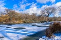 Bow bridge in the winter at sunny day, Central Park, Manhattan, New York City, USA Royalty Free Stock Photo