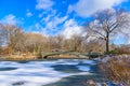 Bow bridge in the winter at sunny day, Central Park, Manhattan, New York City, USA Royalty Free Stock Photo