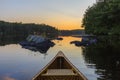 Bow of a cedar canoe at sunset - Haliburton, Ontario, Canada Royalty Free Stock Photo