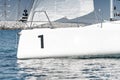 Bow close-up of sporting keelboat Royalty Free Stock Photo