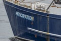 Bow of commercial fishing boat Anticipation