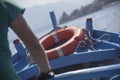 Bow detail of a blue rowboat  3 Royalty Free Stock Photo