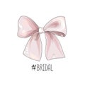 Bow drawn. Wed sign. Gentle cream pink bow ribbon isolated with