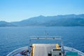 Bow of a ferry in Thasos, Grece during a sunny summer day with view of the Aegean sean. Vacation destination concept Royalty Free Stock Photo