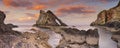 Bow Fiddle Rock on the Moray coast, Scotland at sunset Royalty Free Stock Photo