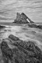 Bow-fidle Rock landscape on the coast of Scotland on cloudy afternoon artistic conversion Royalty Free Stock Photo