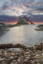 Bow-fidle Rock sunrise landscape on the coast of Scotland on cloudy morning Royalty Free Stock Photo