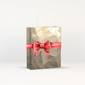 bow gift, present, ribbon on grocery paper bag isolated Royalty Free Stock Photo