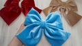 Bow hair with tails in beautiful color made out of velvet fabric. Royalty Free Stock Photo