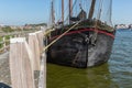 Bow sailing ship moored at pier of Dutch village Urk Royalty Free Stock Photo