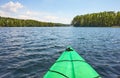 Bow of a kayak on a lake