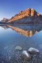 Bow Lake along the Icefields Parkway in Canada at sunrise Royalty Free Stock Photo