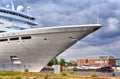 Bow of a large passenger ship in the industrial port in Wismar on the Baltic Sea Royalty Free Stock Photo