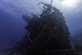 The bow of a large ship wreck underwater