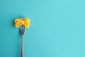 A bow made with pasta on fork. Swirl of spaghetti shaped as a bow. Pasta love, Italian cuisine. Copy space, design element for Royalty Free Stock Photo