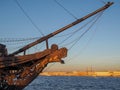 Bow and mast of an old wooden sailing ship Royalty Free Stock Photo