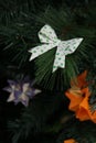 Bow Origami decoration in Christmas Tree Royalty Free Stock Photo
