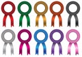 Bow ribbon colors set collection with white circle blank isolated vector Royalty Free Stock Photo