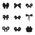 Bow, ribbon, decoration, and other web icon in black style.Giftbows, node, ornamentals, icons in set collection.