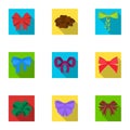 Bow, ribbon, decoration, and other web icon in flat style.Giftbows, node, ornamentals, icons in set collection.