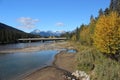 Bow river and Banff main vehicle bridge Royalty Free Stock Photo