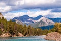 The Bow river in Banff National Park in Alberta, Canada on a sunny fall day Royalty Free Stock Photo