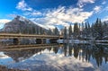 Bow River Bridge and Mountain Rundle Banff Alberta Canada Royalty Free Stock Photo
