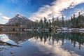 Bow River Bridge and Mountain Rundle Banff Alberta Canada Royalty Free Stock Photo