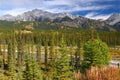 Bow River and Canadian Rockies Royalty Free Stock Photo