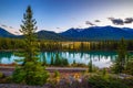 Bow River and Rocky Mountains from Backswamp Viewpoint in Banff National Park Royalty Free Stock Photo