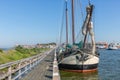 Bow sailing ship moored at pier of Dutch village Urk Royalty Free Stock Photo