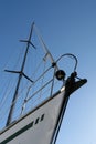 Steel white ship bow closeup over blue sky background Royalty Free Stock Photo