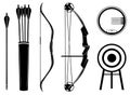 Bow set icon vector illustration. Bow, arrow, sight, quiver, target,