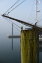 Bow of ship with dock piling Royalty Free Stock Photo