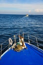 Bow of a ship sailing on a bright blue day Royalty Free Stock Photo