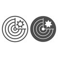 Bow target with explosion shape line and solid icon, hacker attack concept. Vector graphics. Radar of virus detection