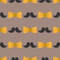 Bow tie background fashion mustache retro hair style seamless pattern bowtie accessory elegant knot vector illustration