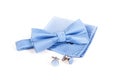 Bow tie, handkerchief and cufflinks. Wedding accessories groom.