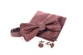 Bow tie, handkerchief and cufflinks. Wedding accessories groom.