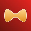 Bow Tie icon. Golden gradient Icon with contours on redish Background. Illustration.